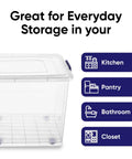Premium Clear Wheeled Storage Bins With Lids Heavy Duty Stackable Plastic Containers Bpa Free Rolling Organizers for kitchen, closet, pantry, and bathroom.