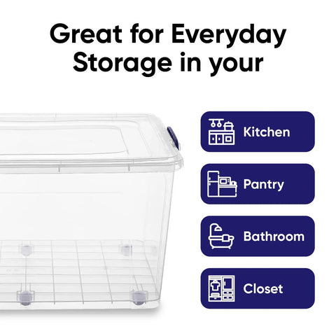 Badass Heavy Duty Clear Storage Bins With Slick Rolling Wheels 2 Pack 85 Qt Hella Spacious Stackable Design For Home Garage And Closets Smoothly Organizes Linen Tools Clothes Gear