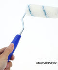Pro Grade Paint Roller Kit With Solid Frame And Click Swap Sleeves For Flawless Wall Painting and Crisp Edging, plastic handle, blue accents.