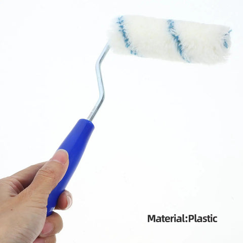 Pro Grade Paint Roller Kit With Solid Frame And Click Swap Sleeves For Flawless Wall Painting and Crisp Edging, plastic handle, blue accents.