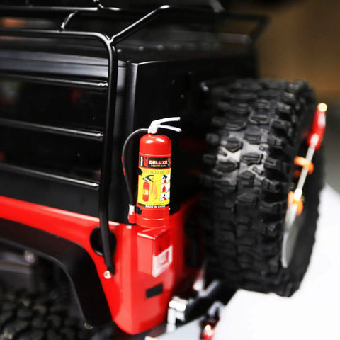 1 Pack Realistic Fire Extinguisher Decoration With Sticker For One Tenth Scale RC Rock Crawler Axial SCX10 RC Car And Truck Parts Lightweight And Easy To Install Adds Dope Showroom Style To Your Ride mounted on RC vehicle