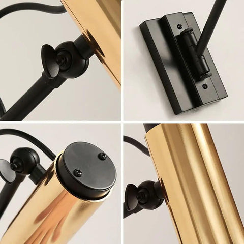 Close-up of Adjustable Swing Arm Wall Lamp Heavy Duty Metal Bedside Light Modern E14 Wall Sconce's metal fixture and mounting detail.