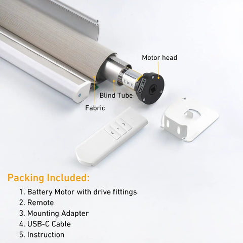 Solar Powered Battery Motor Kit For DIY Motorized Blinds And Shades Wireless Rechargeable System No Chains with components