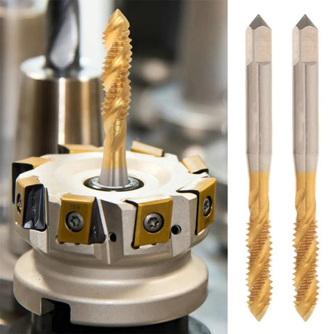 Two Pack High Speed Steel Spiral Point Plug Threading Tap 1/4-20 Wear Resistant, Fast Cutting, Rugged Pro Grade Tool For Metal And Hard Materials, Power Tool Accessory, Long Lasting Threads in tap holder