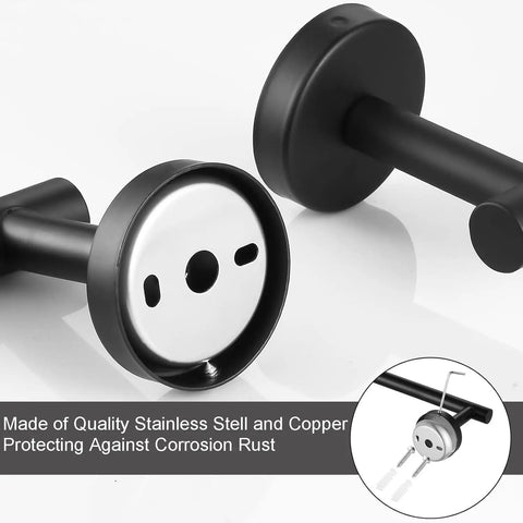 Matte Black 10 Piece Bathroom Hardware Set Includes Two 24 Inch Towel Bars A Towel Ring A Toilet Paper Holder And Four Robe Hooks Rustproof Metal Bath Accessories For A Modern Home Upgrade close-up of mounting hardware.