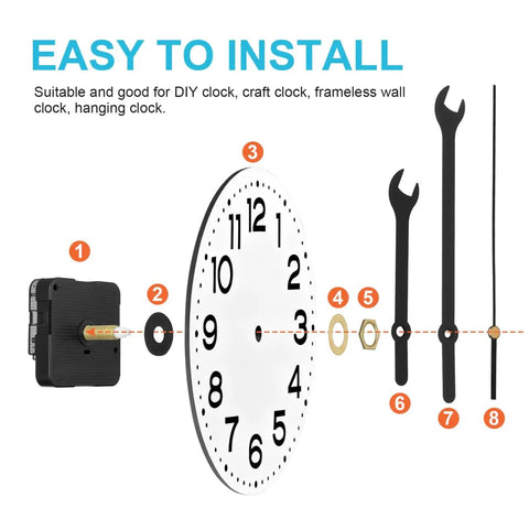 Exploded view of Silent Quartz Wall Clock Movement Kit With Hands For DIY Repair And Craft Projects Battery Powered Motor Replacement 6.69In