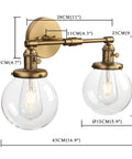 Industrial Style Double Wall Sconce Light, Hardwired, 5.9 Inch Round Clear Glass Shade, On Off Switch, Dope Brushed Finish