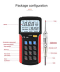 Smooth Operator Digital Vibration Meter With High Grade Probe And Reliable Data Storage For Tracking Acceleration Velocity And Displacement Readings Without Any Glitches, showing data display and buttons.