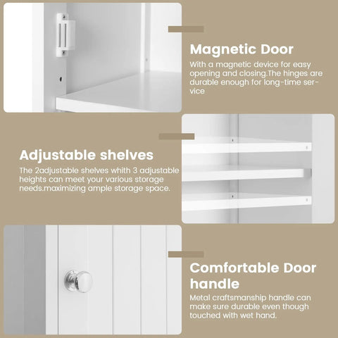 Interior features of 67 Inch Tall Bathroom Cabinet with magnetic door, adjustable shelves, and comfortable handle.