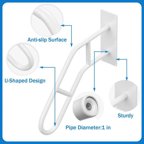 Rock Solid Outdoor Handrails For Front Porch Steps Heavy Duty U Shaped Stair Railing White features anti-slip surface and sturdy design.