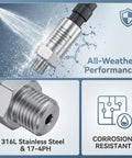Industrial Pressure Transmitter Sensor 0 To 3000 PSI With 1 Quarter NPT Stainless Steel Gauge Transducer, corrosion-resistant