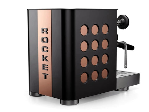 Professional Tca Espresso Machine Featuring Advanced Hybrid Pid Temperature Tuning And Upscale Copper Matte Black Chassis side view with unique design.