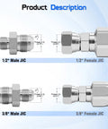 Hydraulic Hose Connector One Half Inch Male JIC 37 Degree Flare To Three Eighths Inch Male JIC Adapter For Leak Free Quick Connect Hydraulic Systems Straight Fitting High Flow Durable Steel, 1/2 in and 3/8 in