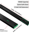 22 Inch Full Extension Ball Bearing Drawer Slides With Soft Close Side Mount, 20 Packs, showing length, width, and thickness dimensions.