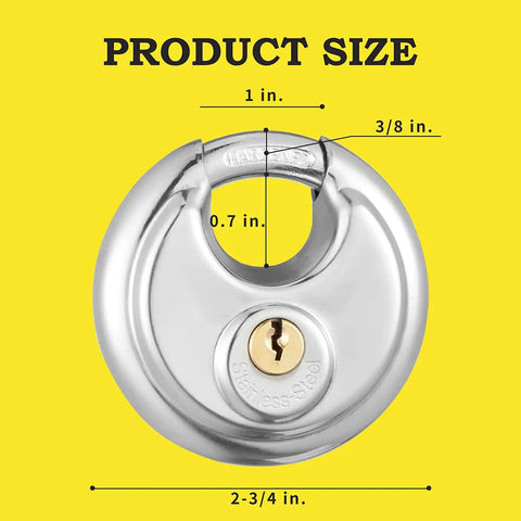 Eight Pack Stainless Steel Discus Padlocks Keyed Alike For Outdoor Storage Units Heavy Duty Disc Lock With Three Eighths Inch Shackle