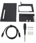 Plug And Play Thunderbolt 3 And 4 Egpu Dock Featuring Aluminum Build And Open PCIe 16X Bay, components with cable, screws, and screwdriver.