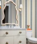 Custom Printed Leather Textured Vinyl Wallpaper Top Notch Heavy Duty Wallcovering in a stylish bathroom setting.