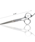 Polished Silver Japanese Steel Hair Cutting Shears With Beveled Blade For Wet And Dry Hair, 5.75-inch length, angled view