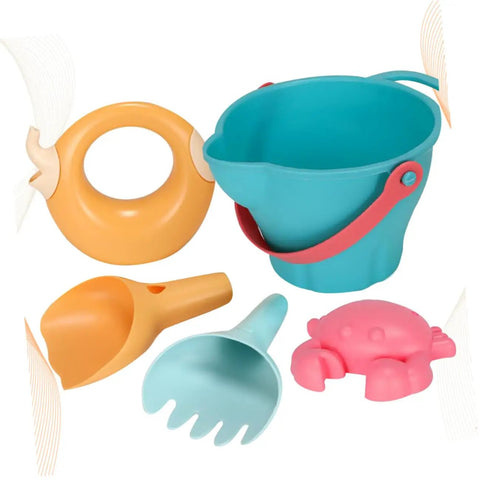 5 Piece Beach Sand Set For Kids And Boys Portable Lightweight Plastic Shovels And Buckets Water Play Kit colorful pieces