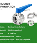 4-inch stainless steel sanitary butterfly valve kit with blue lever handle and tri-clamp ferrule.