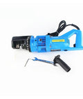 AOXHUGB Electric Hydraulic Rebar Cutter RC-16 for 4-16mm Steel Bars, blue portable cutter with handle and wrench.