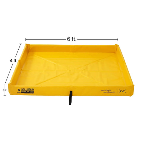 Foam Wall Spill Containment Berm, 4x6 Ft, 26 Oz PVC-Coated Fabric, Yellow, 0.75 Inch Drain, Secondary Containment, Portable Duck Pond Style
