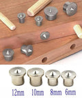 Dowel Center Marker Set 16 Piece Pro Grade for Woodworking with Solid and Hollow Tips on timber, 6-12mm sizes shown