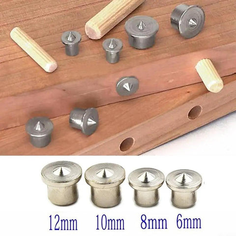 Dowel Center Marker Set 16 Piece Pro Grade for Woodworking with Solid and Hollow Tips on timber, 6-12mm sizes shown