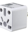 Must Have US Type A Travel Plug Adapter Converts European UK Indian Australian Chinese Brazilian And Other Plug Types To USA Outlets 2 Prong Ungrounded Travel Converter For North America white adapter with multi-plug inputs shown.