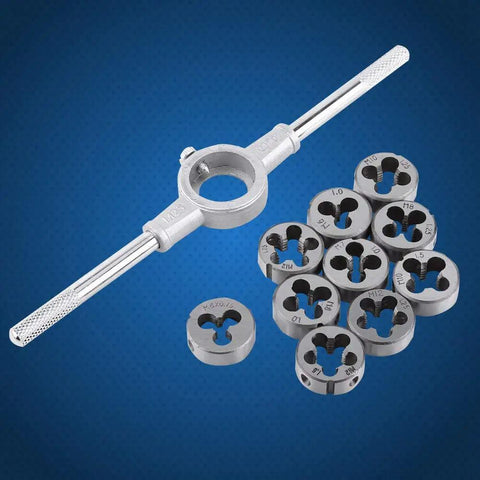 M6 To M12 Screw Die Set With Adjustable Wrench For External Threading, Precision Bearings Steel Hand Tools For Auto Mechanics Machinists DIY Guys Cutting Coarse Threads Smoothly On The Fly, die set and wrench