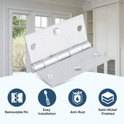 Six Pack Three And A Half Inch Door Hinges With Removable Pin Matte Black Five Eighth Radius Easy Install For Residential Interior Doors Bifold Doors Steel Construction Pre Lubricated For Quiet Operation