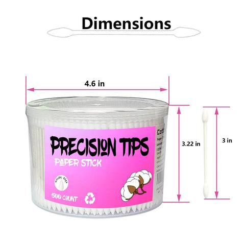 Pointed Tip Cotton Swabs 500 Count With Double Precision Tips On Sturdy Paper Sticks For Personal Care And Makeup Cleanup Ear Cleaning And Everyday Beauty Routines, dimensions shown