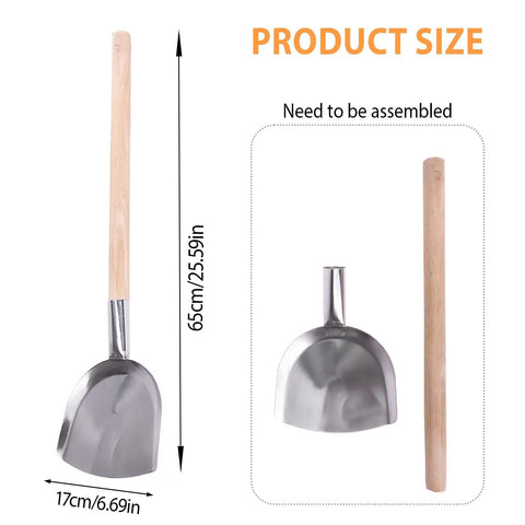 Long Handled Iron Fireplace Shovel With Wood Handle Ash Scoop For Fire Pit Garden Barbecue Camping Outdoor Cleanup Heavy Duty Tool showing dimensions