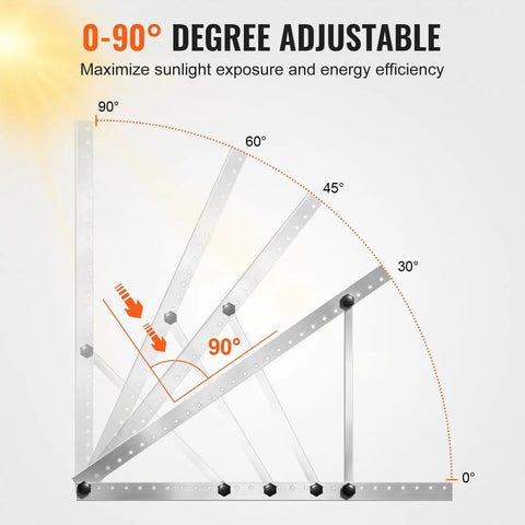 Diagram showing 0-90° adjustable tilt feature of 50 Inch Solar Panel Mounting Brackets With 0-90 Degree Adjustable Tilt