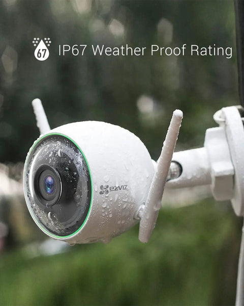 White Outdoor Security Cam with Color Night Vision, AI Person Detection, 1080P, H.265, IP67 Waterproof, mounted outdoors