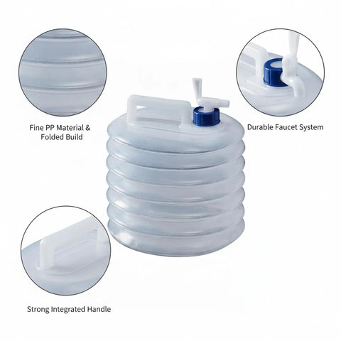 Collapsible Bucket For Camping And Home Use, Folding Water Container with handy handle and durable faucet system, PP material