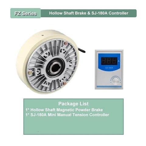 Hollow shaft Magnetic Powder Brake and SJ-180A Controller for textile and packaging machines, part of controller kit.
