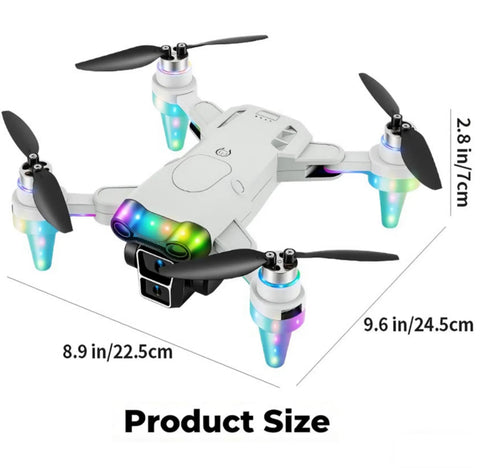 Kids Camera Drone for Ages 8 to 12 with LED Lights, Beginner Friendly Mini Foldable Drone with FPV shown with dimensions