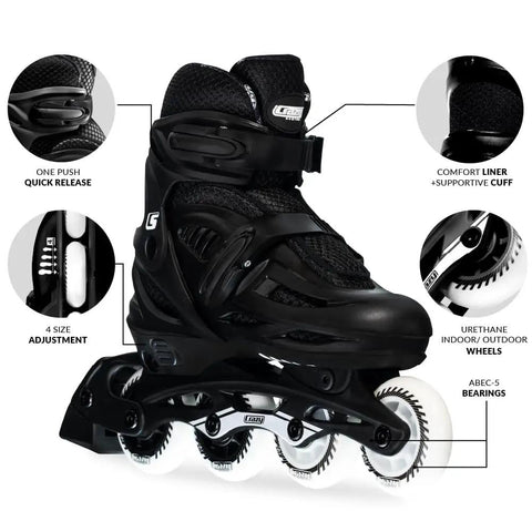 Adjustable Kids Inline Skates Grow With You Across Four Sizes With Push Button Expansion, Smooth Urethane Wheels, ABEC 5 Bearings