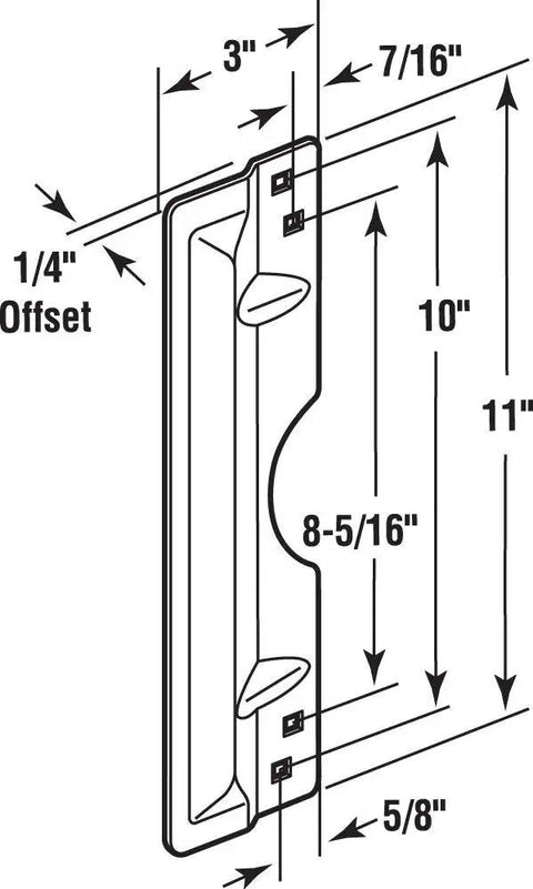 Diagram showing Steel Latch Guard Plate Cover For Out Swinging Doors Gray Heavy Duty Door Security Shield dimensions and offset.