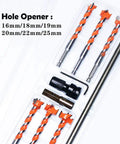 Pro Grade Ten Piece Forstner Drill Bit Set Cuts Slick Clean Holes In Wood And Tile Straight Up No Frills Heavy Duty Carbide Reinforced Alloy Steel Sized Sixteen To Twenty Five Millimeters Vibrant Blue drill bits with varying sizes arranged in plastic case.