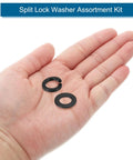 M8 Stainless Steel Split Lock Washers And Flat Washers Kit 100 Pieces With 50 Split Lock Washers And 50 Flat Washers, black washers in hand