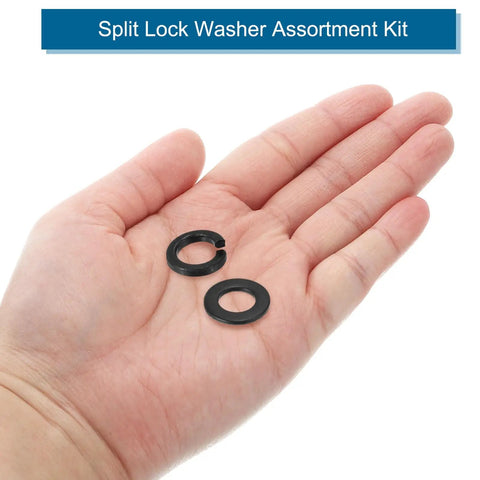 M8 Stainless Steel Split Lock Washers And Flat Washers Kit 100 Pieces With 50 Split Lock Washers And 50 Flat Washers, black washers in hand