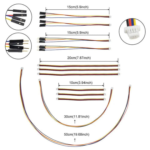 Qwiic I2C Cable Kit With Stemma QT Wires Includes 12 Color Coded Cables In Various Lengths For Fast Mess Free Hookups To Development Boards Sensor Breakouts And Breadboards 4 Pin SH1.0 Connector