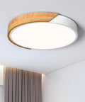 Sleek Modern LED Ceiling Light Fixture With Wood Style Flush Mount Circular Acrylic Lampshade 11.8 Inch Diameter Non Dimmable 4000K