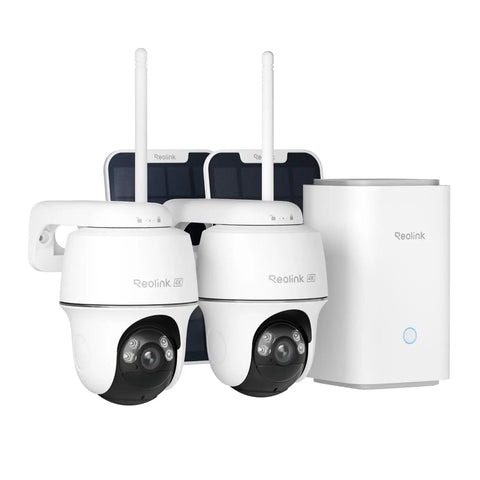 4K Solar Wireless Outdoor Security System With Color Night Vision 360 Degree Pan Tilt Auto Tracking Wi Fi 6 2.4 And 5 GHz Encrypted Local Storage No Subscription Home Hub Included 2X Argus PT Ultra, showing two cameras and a home hub.