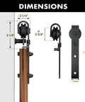 Black Rustic Sliding Barn Door Hardware Kit For One Door 5ft Flat Track Classic Roller System dimensions view.