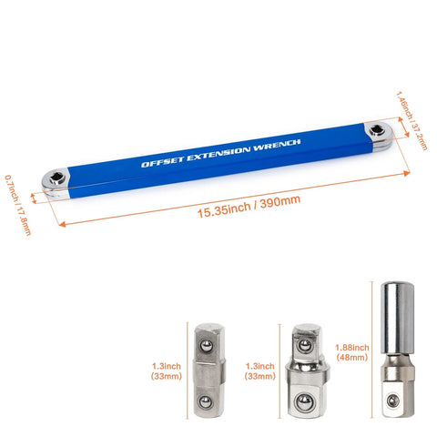 Ratchet Wrench Extender For Hard To Reach Spots, 15.4 Inch Length, Offset Extension Bar with adapters