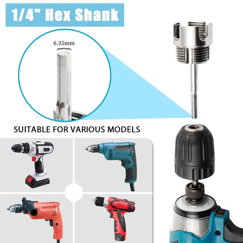 All In One PVC Pipe Threader Kit For One Half Inch Three Quarter Inch And One Inch Pipes Evponk Internal And External Threading Tool Set For Electric Drill Tapping And Rethreading System Three Piece Fast And Easy with 1/4 inch hex shank, suitable for various drills