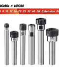 Ultra Precision ER Extension Rod C8 To C32 Collet Chuck Holder For CNC Milling showing various lengths and sizes.